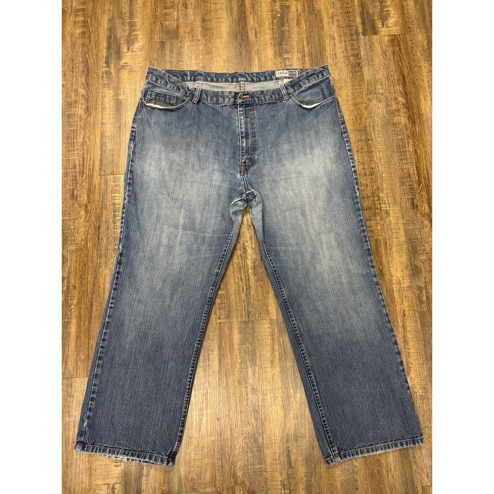 IZOD Mens Straight Leg Jeans 44x30 Blue Medium Wash 100% Cotton Denim 5-Pocket